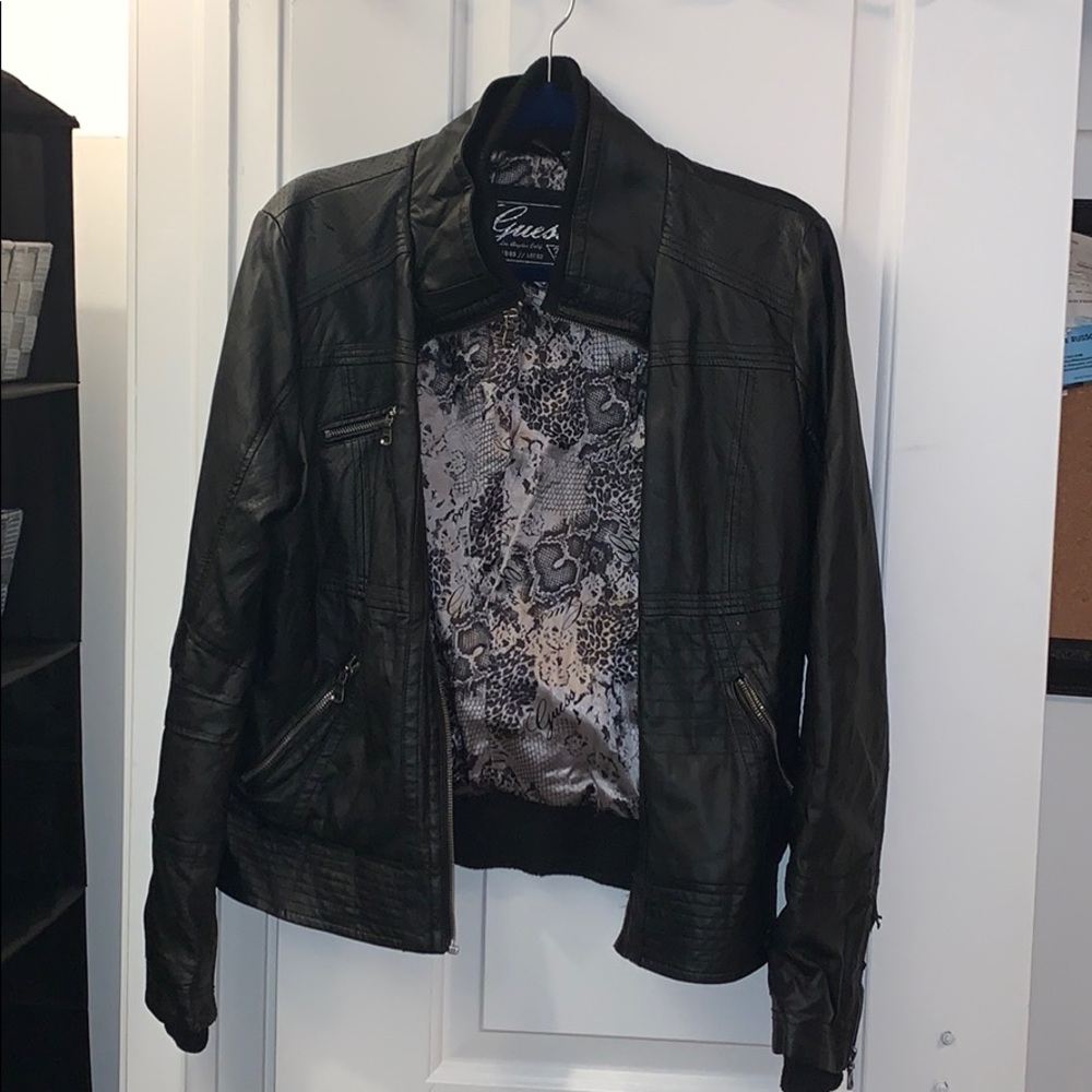 distressed faux leather guess jacket